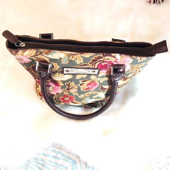 Longaberger Green Floral Braided Strap Handbag - Picture 4 of 7